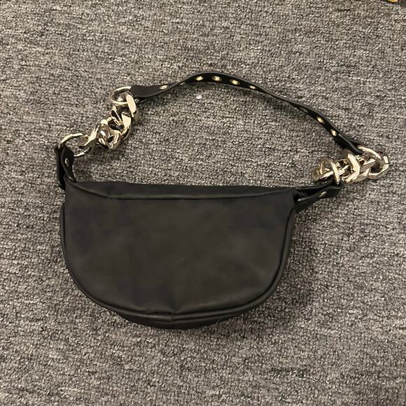 True Religion Suede Chain Hobo Bag Small Black Gold Zip NWT Shoulder - Picture 2 of 3